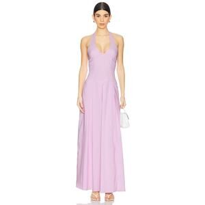 More to Come Noemi Pink Stripe Coastal Old Money Minimalist Halter Maxi NWT S